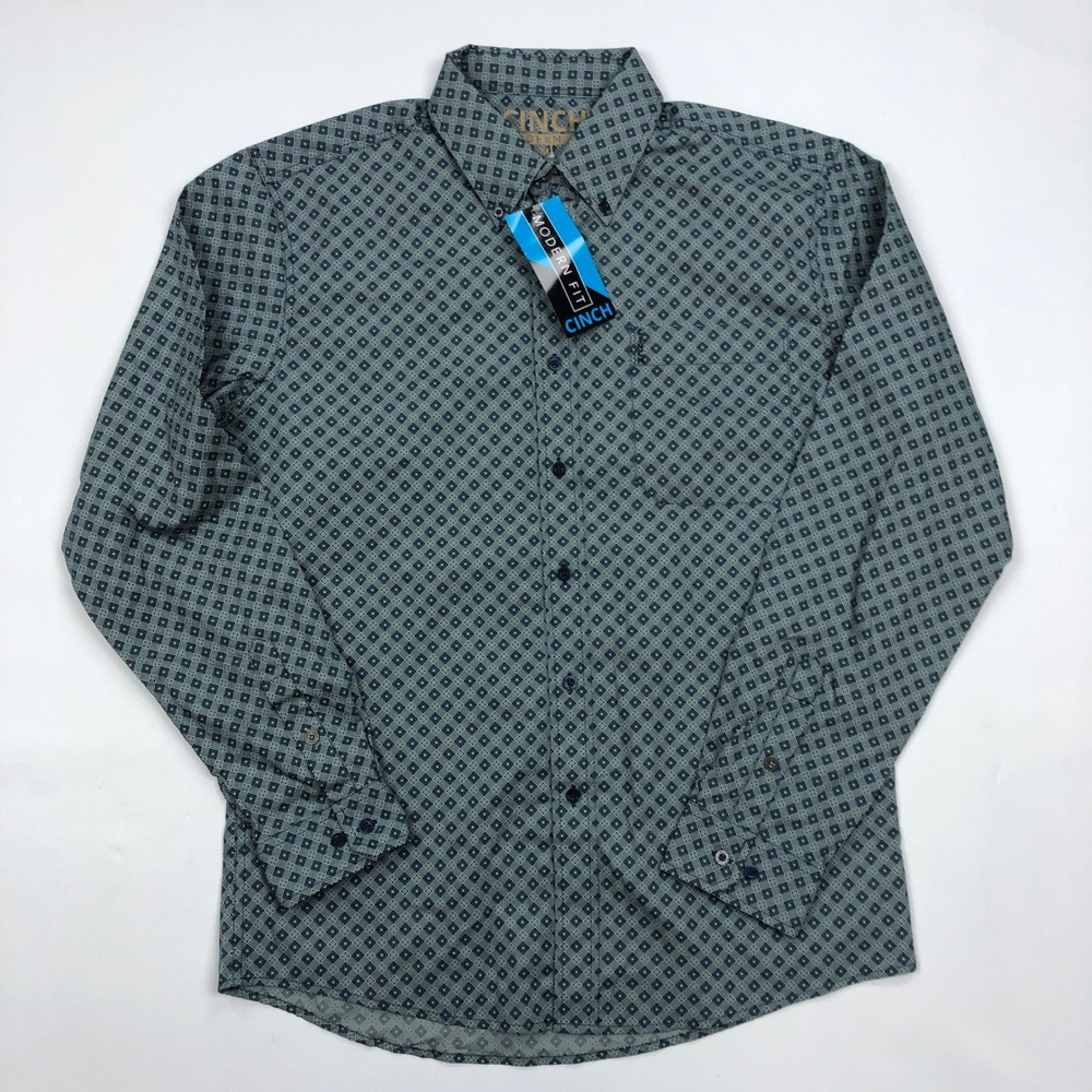 Cinch Modern Fit Mens M Navy Blue Geometric Diamond Button Down Shirt MTW1347112